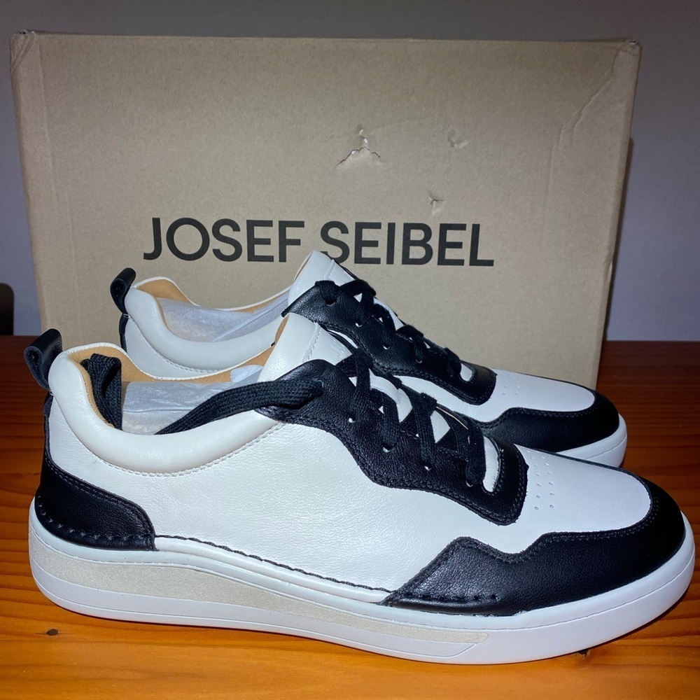 Josef Seibel Cleve 01 full grain leather sneaker in black and white size 42 - Picture 2 of 7